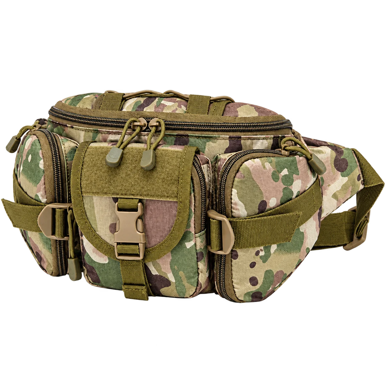 waist bag with multiple compartments and adjustable belt