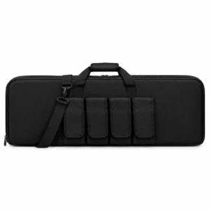 Black tactical rifle bag with multiple front pockets