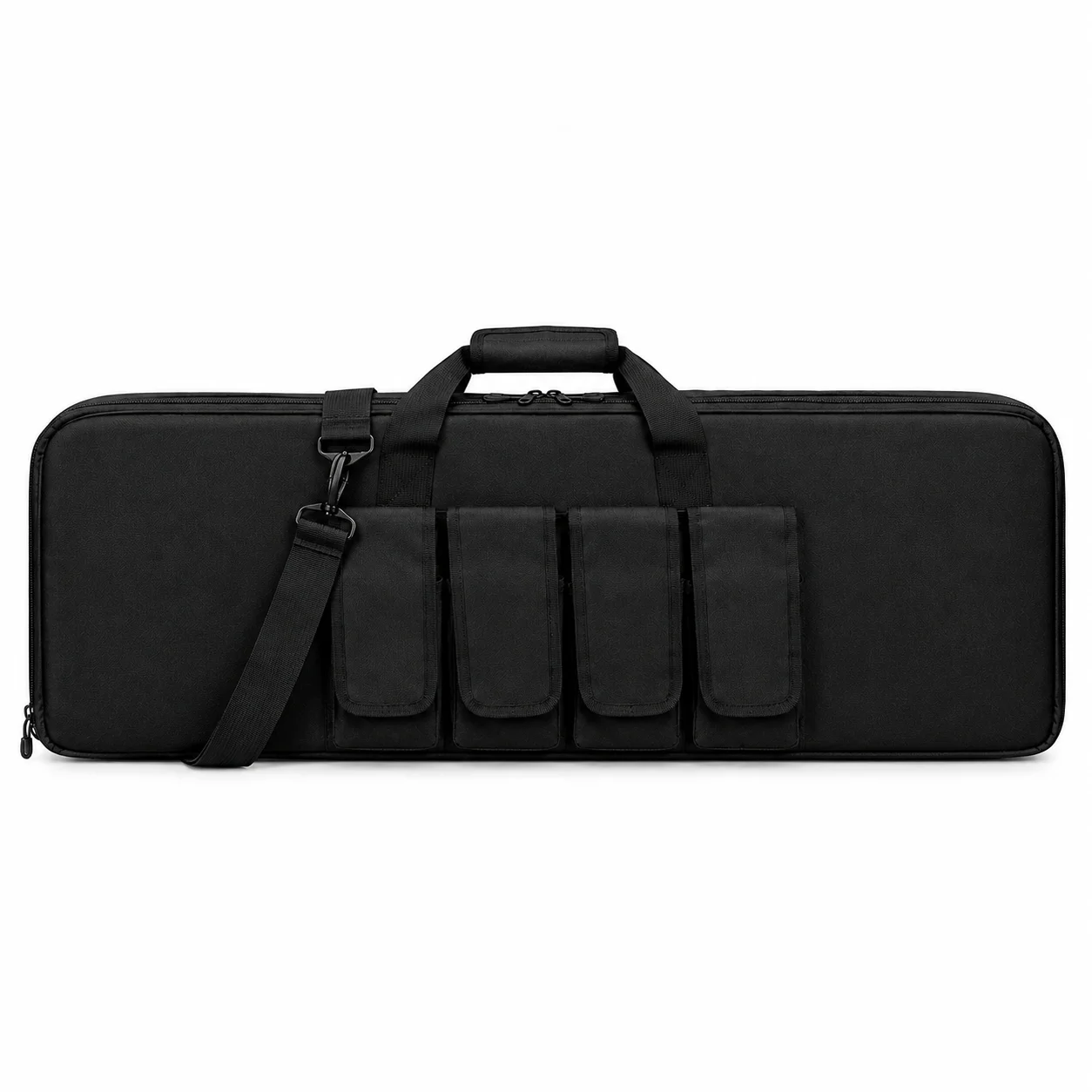 Black tactical rifle bag with multiple front pockets